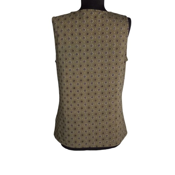 Michael Kors Size M Tank Top Sleeveless Cowl Neck Gold Button Detail Green Brown - Picture 3 of 9